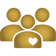 population health icon in the form of three silhouettes, one with a heart symbol on its chest 