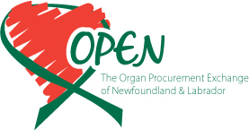 Draring of a heart and the words Open The organ procurement exchange of Newfoundland and Labrador