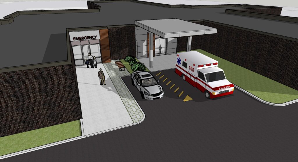 Conceptual drawing of the exterior of the Bonavista Peninsula Health Centre New Emergency Room Renovations