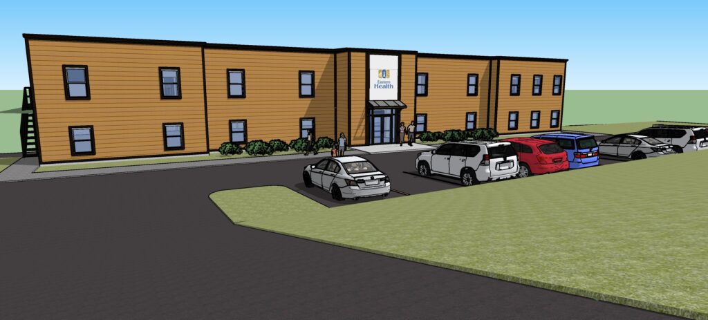 Conceptual drawing of the exterior wellness centre in Bonavista